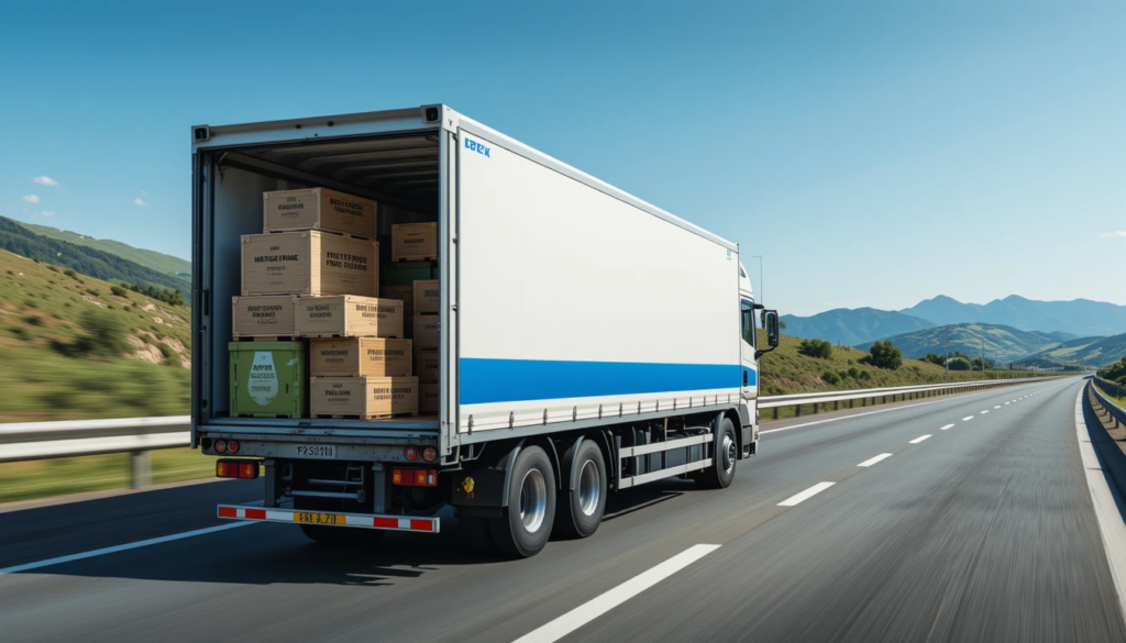 Camion autotrasporto conto terzi a Palermo, trasporto merci su strada, scatole caricate, servizio logistica